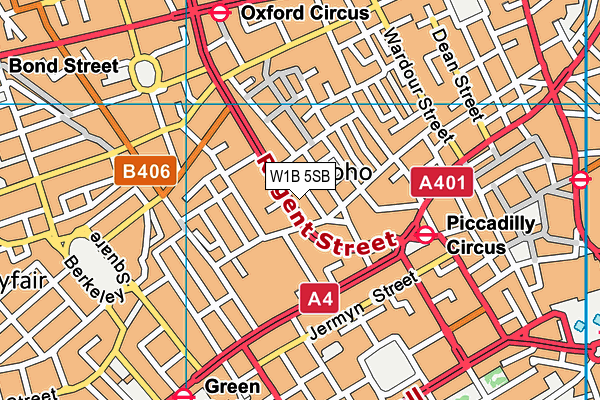 W1B 5SB map - OS VectorMap District (Ordnance Survey)