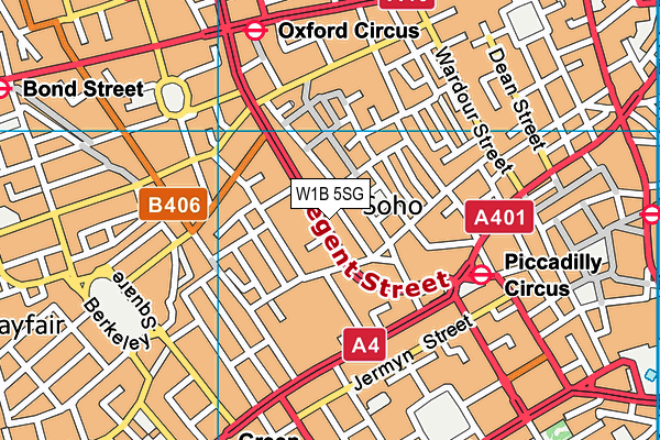 W1B 5SG map - OS VectorMap District (Ordnance Survey)