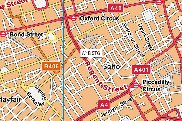 W1B 5TG map - OS VectorMap District (Ordnance Survey)