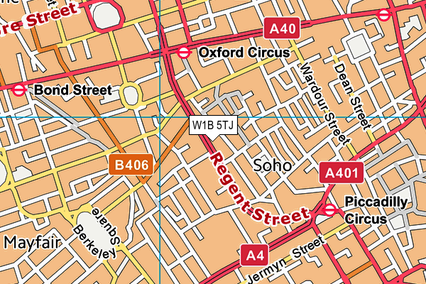 W1B 5TJ map - OS VectorMap District (Ordnance Survey)