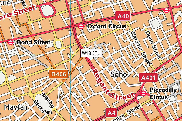 W1B 5TL map - OS VectorMap District (Ordnance Survey)