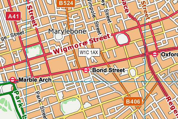 W1C 1AX map - OS VectorMap District (Ordnance Survey)