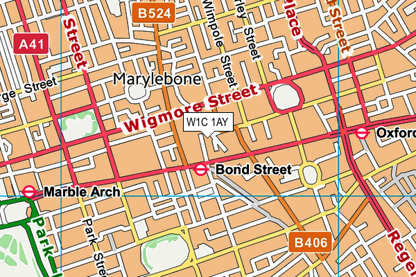 W1C 1AY map - OS VectorMap District (Ordnance Survey)