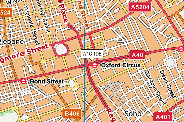 W1C 1DE map - OS VectorMap District (Ordnance Survey)
