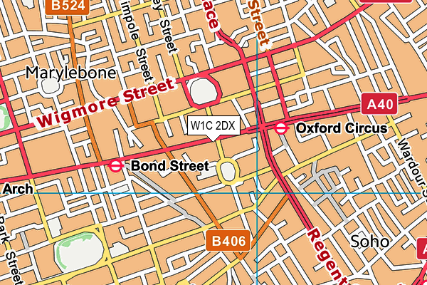 W1C 2DX map - OS VectorMap District (Ordnance Survey)