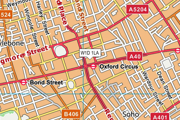 W1D 1LA map - OS VectorMap District (Ordnance Survey)