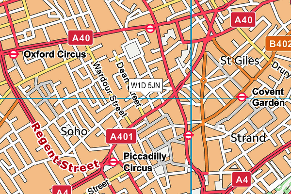 W1D 5JN map - OS VectorMap District (Ordnance Survey)