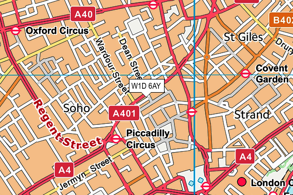 W1D 6AY map - OS VectorMap District (Ordnance Survey)