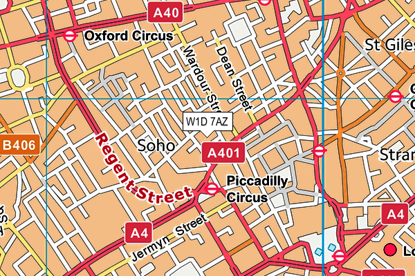 W1D 7AZ map - OS VectorMap District (Ordnance Survey)