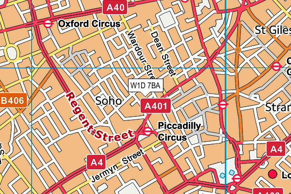 W1D 7BA map - OS VectorMap District (Ordnance Survey)