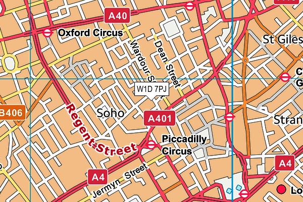 W1D 7PJ map - OS VectorMap District (Ordnance Survey)