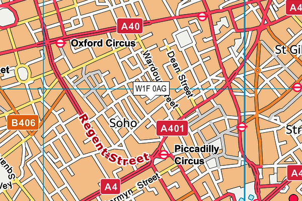 W1F 0AG map - OS VectorMap District (Ordnance Survey)
