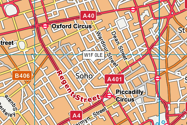 W1F 0LE map - OS VectorMap District (Ordnance Survey)