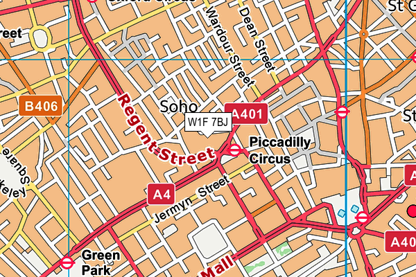 W1F 7BJ map - OS VectorMap District (Ordnance Survey)