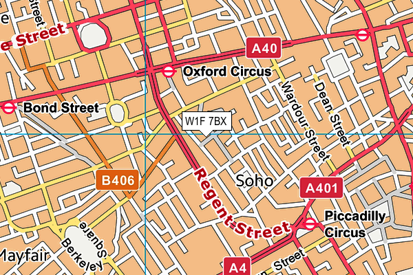 W1F 7BX map - OS VectorMap District (Ordnance Survey)