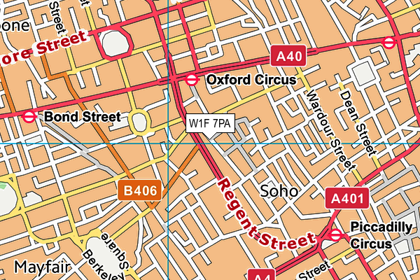 W1F 7PA map - OS VectorMap District (Ordnance Survey)