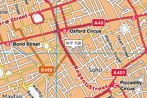 W1F 7QB map - OS VectorMap District (Ordnance Survey)