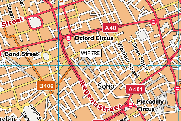 W1F 7RE map - OS VectorMap District (Ordnance Survey)