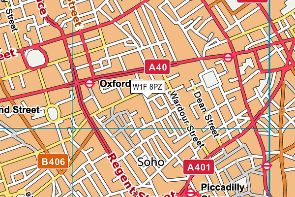 W1F 8PZ map - OS VectorMap District (Ordnance Survey)