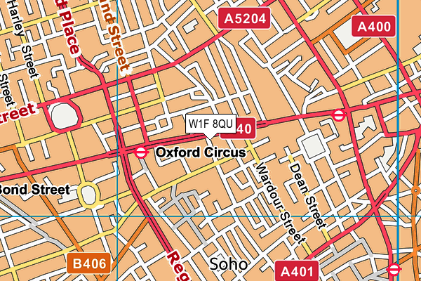 W1F 8QU map - OS VectorMap District (Ordnance Survey)