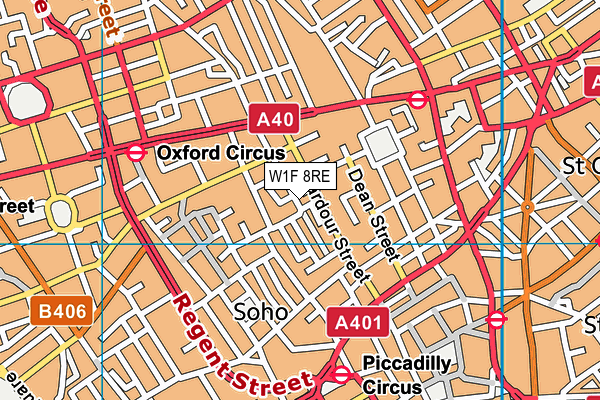 W1F 8RE map - OS VectorMap District (Ordnance Survey)