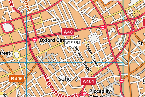 W1F 8RJ map - OS VectorMap District (Ordnance Survey)