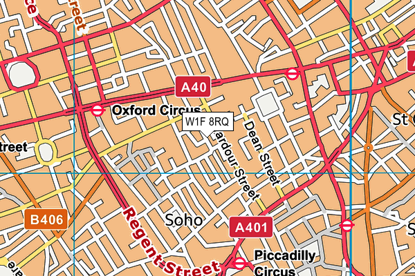 W1F 8RQ map - OS VectorMap District (Ordnance Survey)