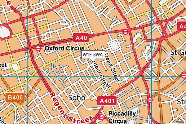 W1F 8WA map - OS VectorMap District (Ordnance Survey)