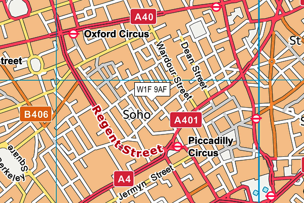 W1F 9AF map - OS VectorMap District (Ordnance Survey)