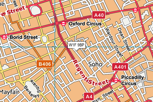 W1F 9BP map - OS VectorMap District (Ordnance Survey)