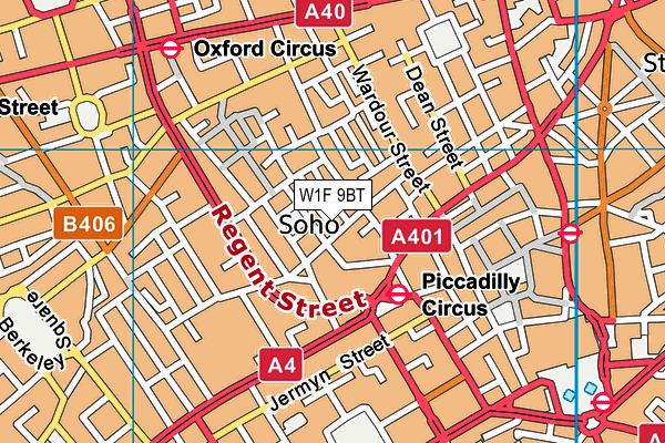 W1F 9BT map - OS VectorMap District (Ordnance Survey)