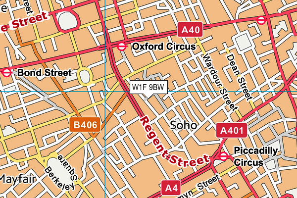W1F 9BW map - OS VectorMap District (Ordnance Survey)