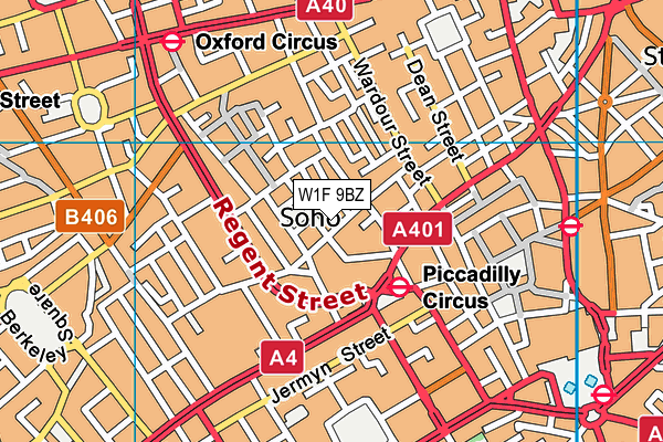 W1F 9BZ map - OS VectorMap District (Ordnance Survey)
