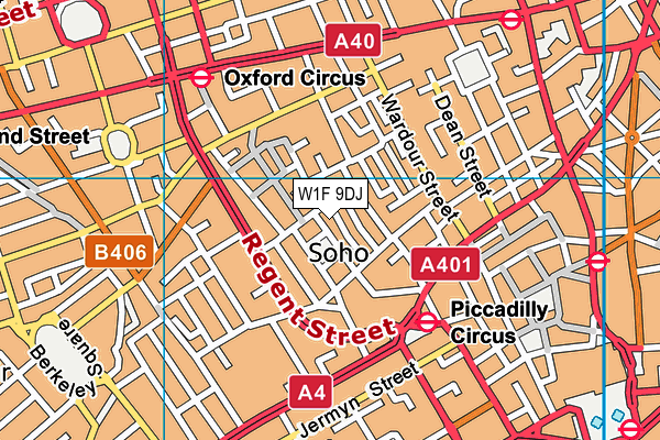 W1F 9DJ map - OS VectorMap District (Ordnance Survey)