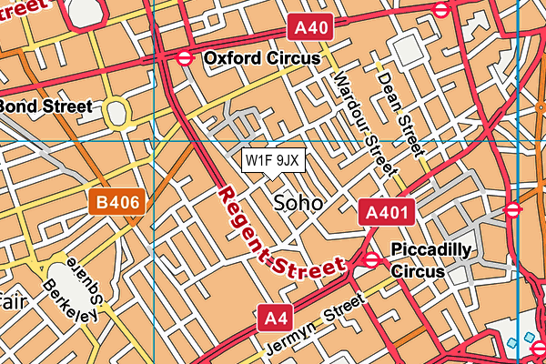 W1F 9JX map - OS VectorMap District (Ordnance Survey)
