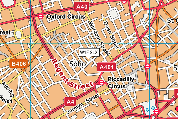 W1F 9LX map - OS VectorMap District (Ordnance Survey)