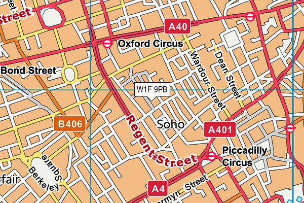 W1F 9PB map - OS VectorMap District (Ordnance Survey)