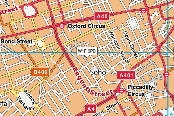 W1F 9PD map - OS VectorMap District (Ordnance Survey)