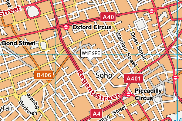 W1F 9PE map - OS VectorMap District (Ordnance Survey)