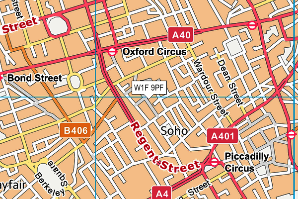 W1F 9PF map - OS VectorMap District (Ordnance Survey)