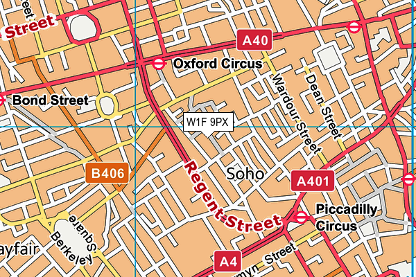 W1F 9PX map - OS VectorMap District (Ordnance Survey)