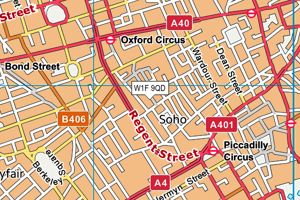 W1F 9QD map - OS VectorMap District (Ordnance Survey)