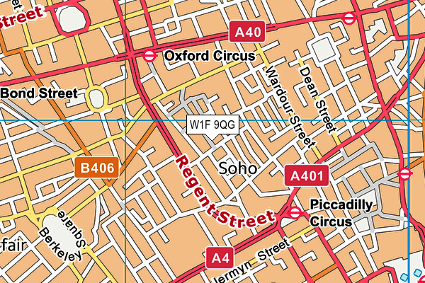 W1F 9QG map - OS VectorMap District (Ordnance Survey)