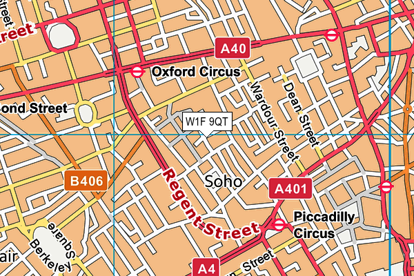 W1F 9QT map - OS VectorMap District (Ordnance Survey)