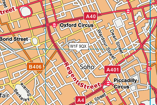 W1F 9QX map - OS VectorMap District (Ordnance Survey)