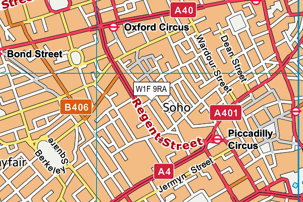 W1F 9RA map - OS VectorMap District (Ordnance Survey)
