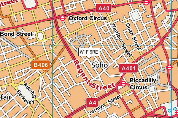 W1F 9RE map - OS VectorMap District (Ordnance Survey)