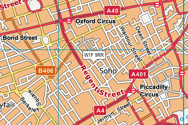 W1F 9RR map - OS VectorMap District (Ordnance Survey)