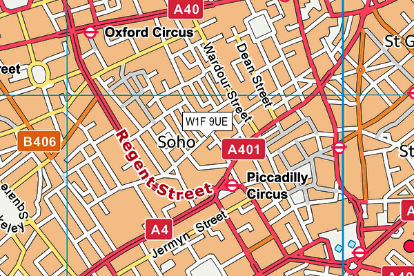 W1F 9UE map - OS VectorMap District (Ordnance Survey)