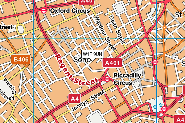 W1F 9UN map - OS VectorMap District (Ordnance Survey)